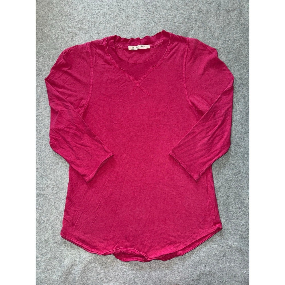 Free People We The Free Long Sleeve V Neck Top Pink Size Medium